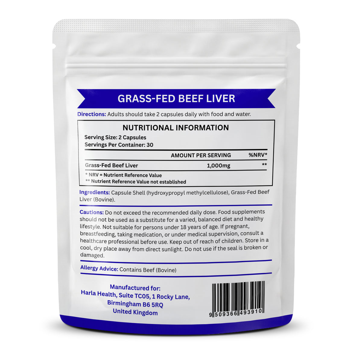 Grass Fed Beef Liver – 60 Capsules - 1000mg per Serving