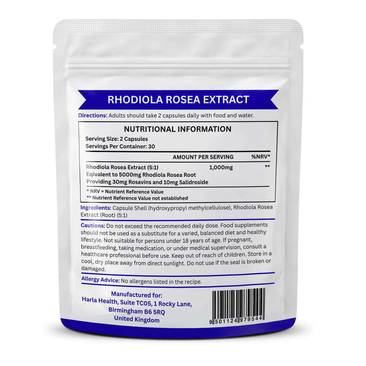 Rhodiola Rosea - 60 Capsules - 1000mg per Serving