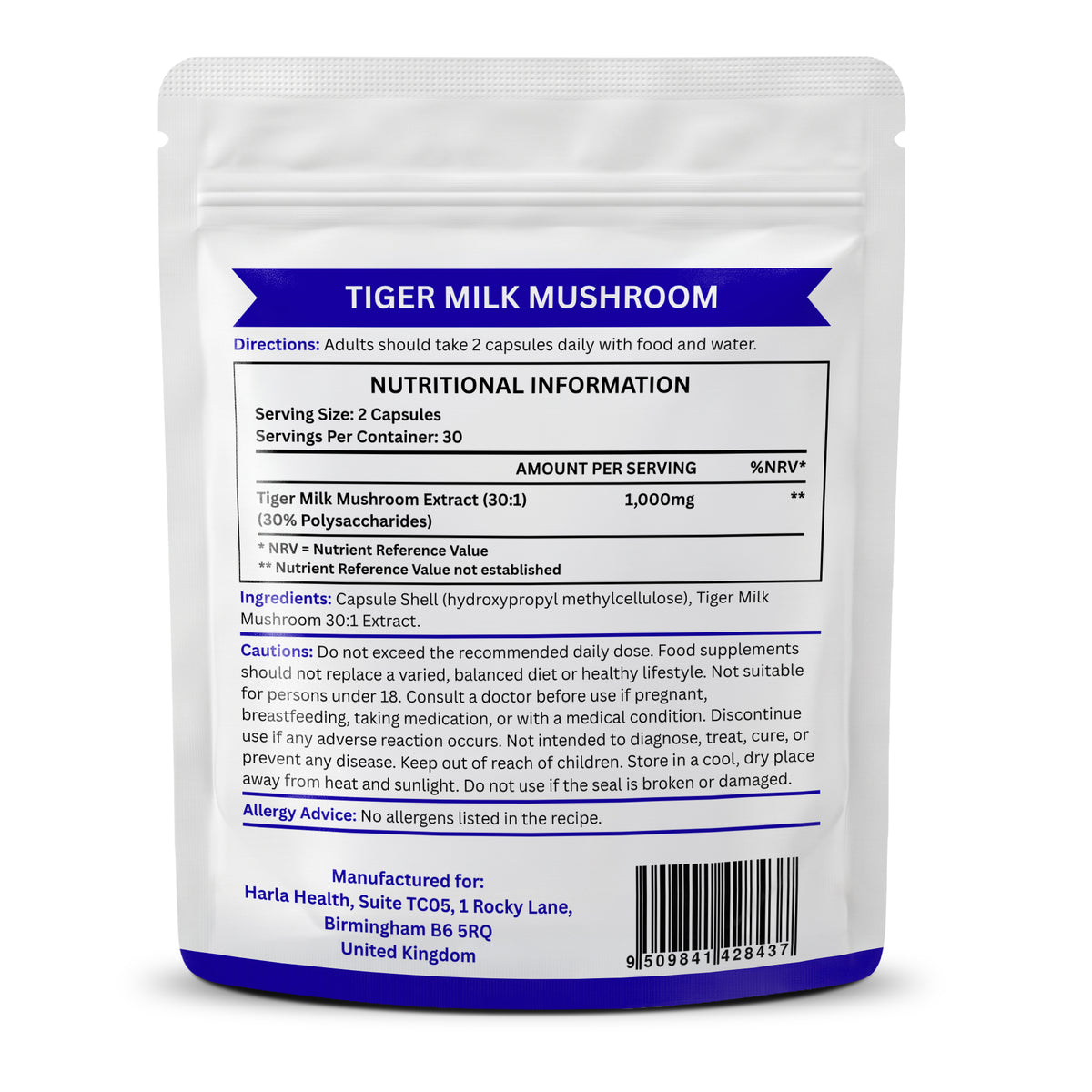 Tiger Milk Mushroom - 60 Capsules - 1000mg per Serving